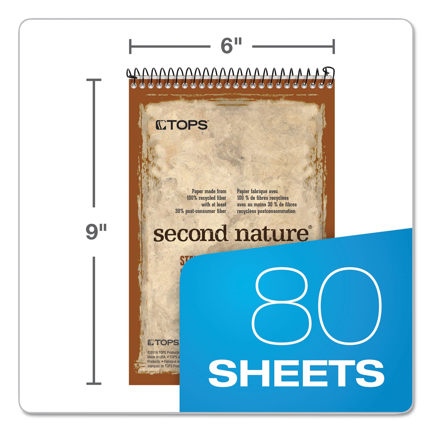 Second Nature Recycled Notepads, Gregg Rule, Brown Cover, 80 White 6 x 9 Sheets - 