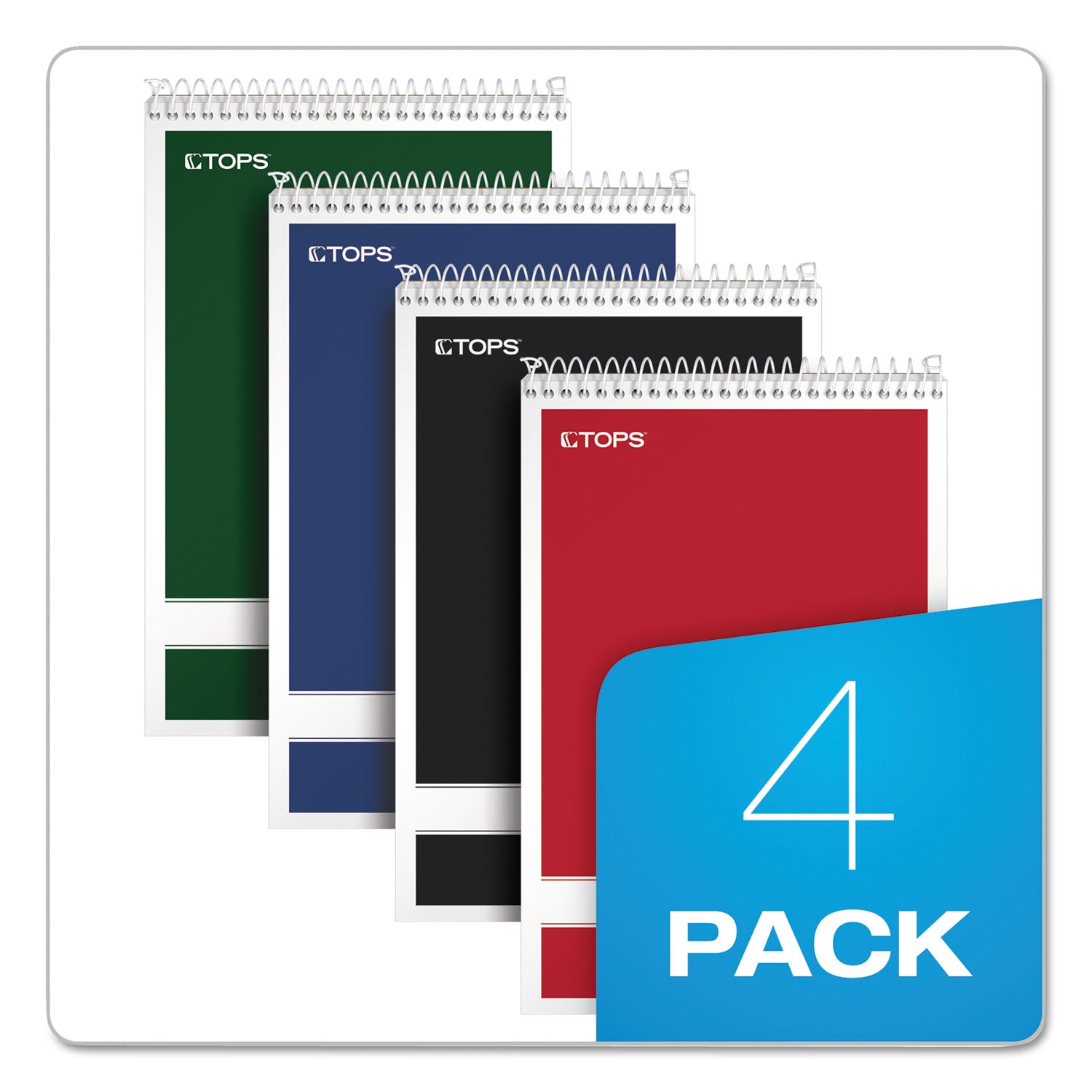 Steno Pad, Gregg Rule, Assorted Cover Colors, 80 Green-Tint 6 x 9 Sheets, 4/Pack - 