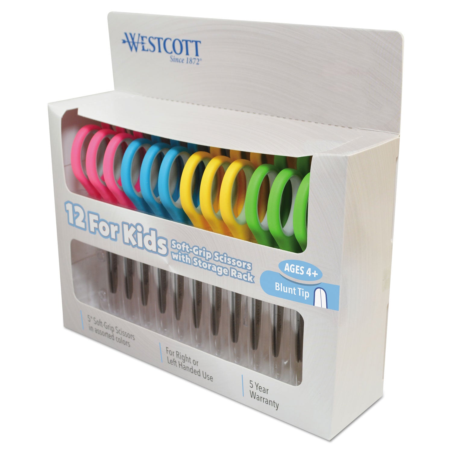 Soft Handle Kids Scissors, Rounded Tip, 5" Long, 1.75" Cut Length, Assorted Straight Handles, 12/Pack
