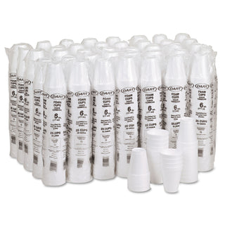 Foam Drink Cups, 6 oz, White, 25/Bag, 40 Bags/Carton