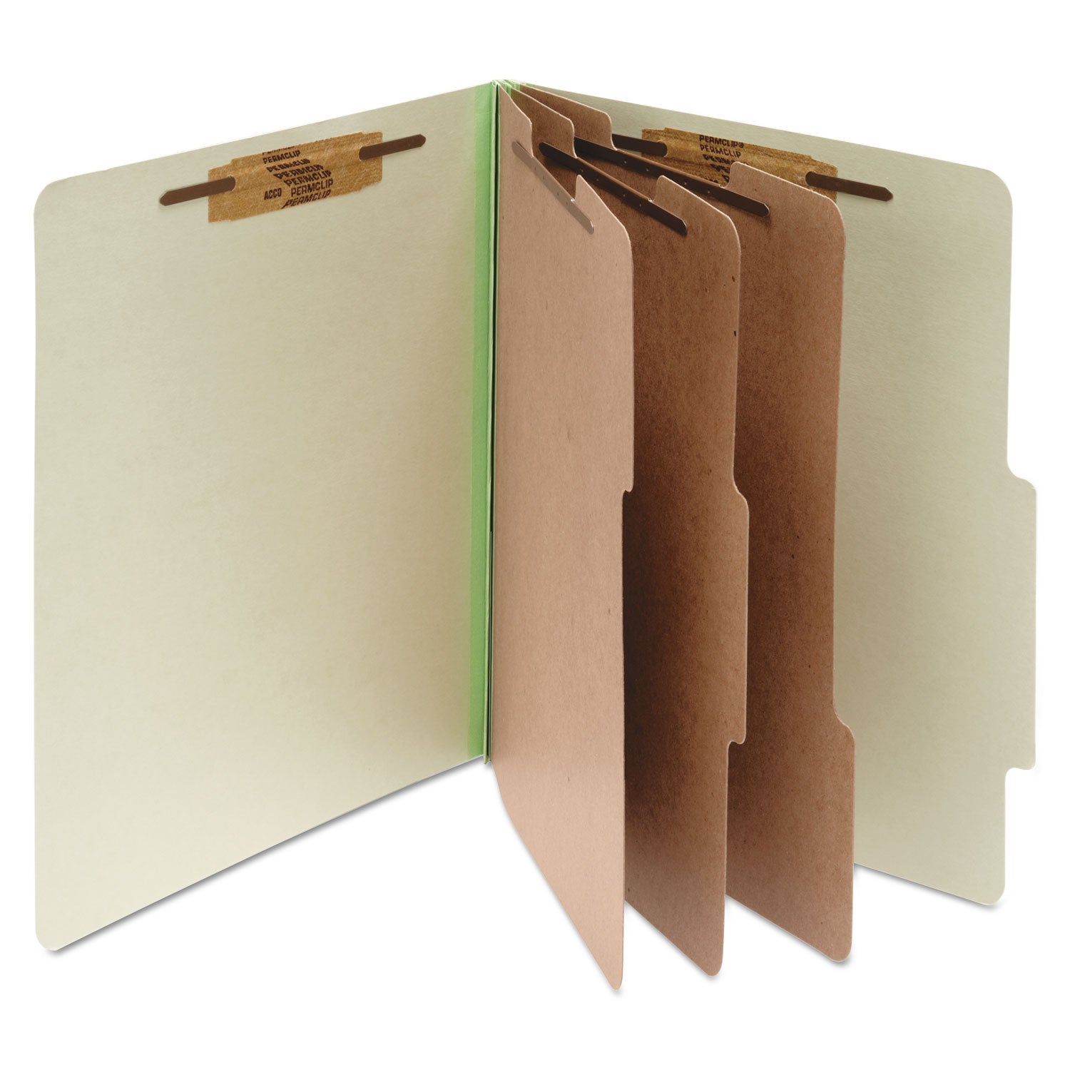 Pressboard Classification Folders, 4" Expansion, 3 Dividers, 8 Fasteners, Letter Size, Leaf Green Exterior, 10/Box - 