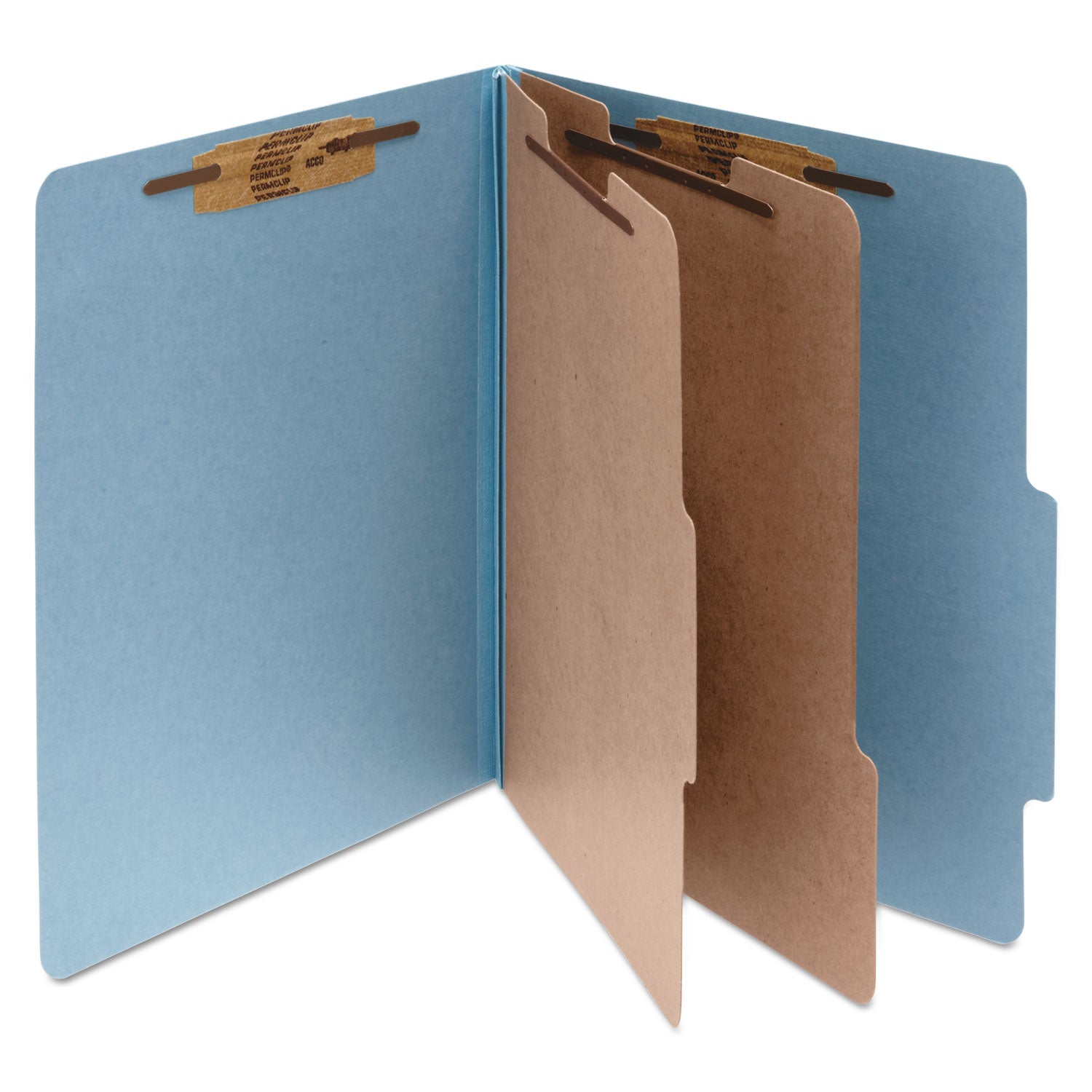 Pressboard Classification Folders, 3" Expansion, 2 Dividers, 6 Fasteners, Letter Size, Sky Blue Exterior, 10/Box - 