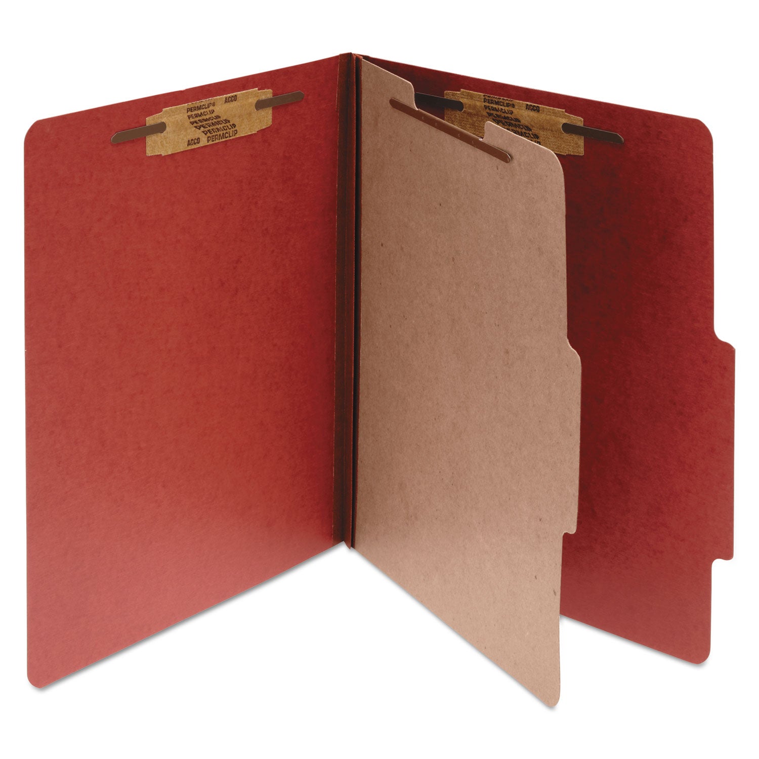 Pressboard Classification Folders, 2" Expansion, 1 Divider, 4 Fasteners, Legal Size, Earth Red Exterior, 10/Box - 