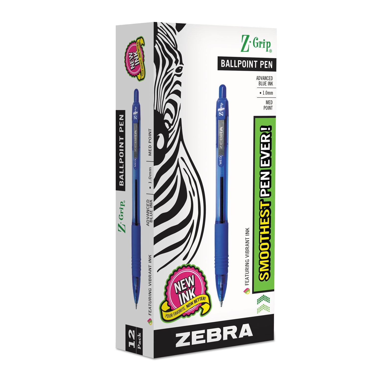 Z-Grip Ballpoint Pen, Retractable, Medium 1 mm, Blue Ink, Translucent Blue/Blue Barrel, 12/Pack