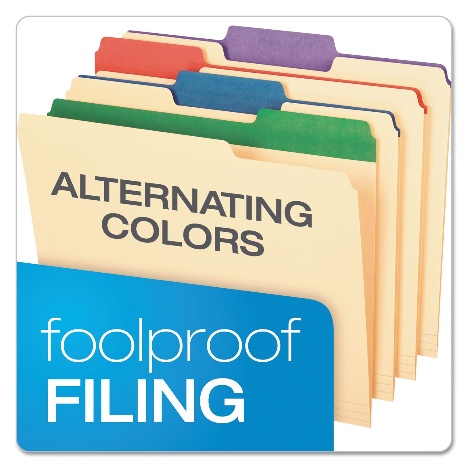 Color Tab File Folders, 1/3-Cut Tabs: Assorted, Letter Size, 0.75" Expansion, Manila, 50/Box - 