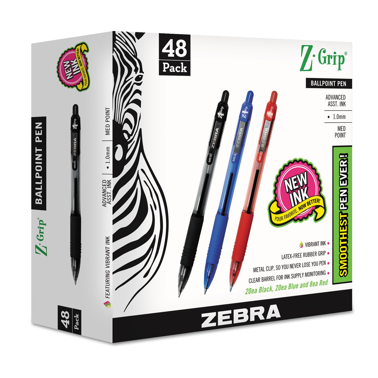 z-grip-ballpoint-pen-retractable-medium-1-mm-assorted-ink-and-barrel-colors-48-pack_zeb22048 - 1