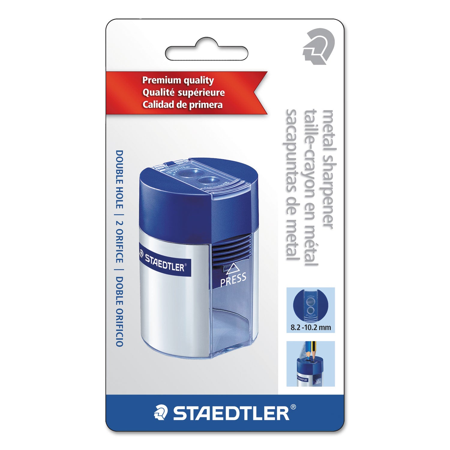 Handheld Manual Double-Hole Plastic Sharpener, 1.57 x 1.65 x 2.2, Blue/Silver, 6/Box