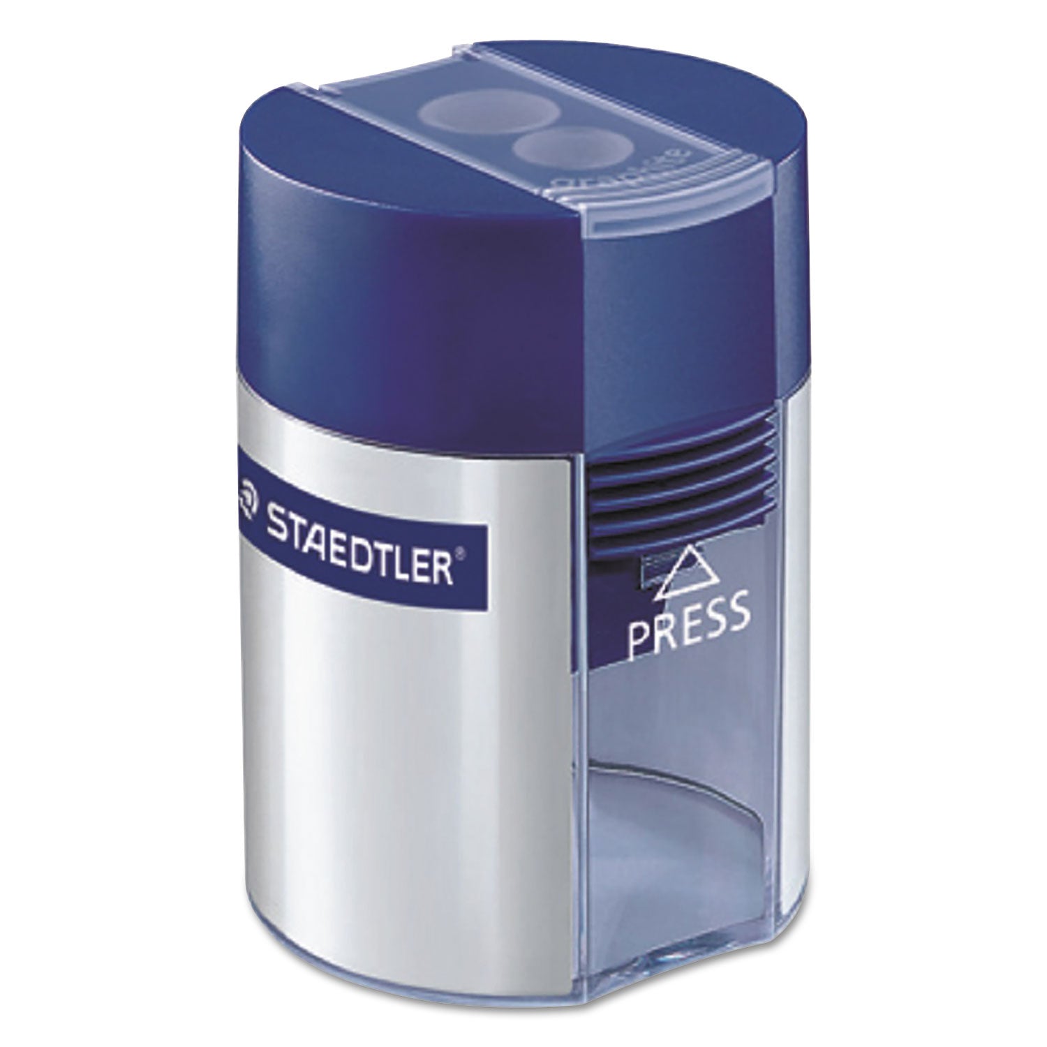 Handheld Manual Double-Hole Plastic Sharpener, 1.57 x 1.65 x 2.2, Blue/Silver, 6/Box
