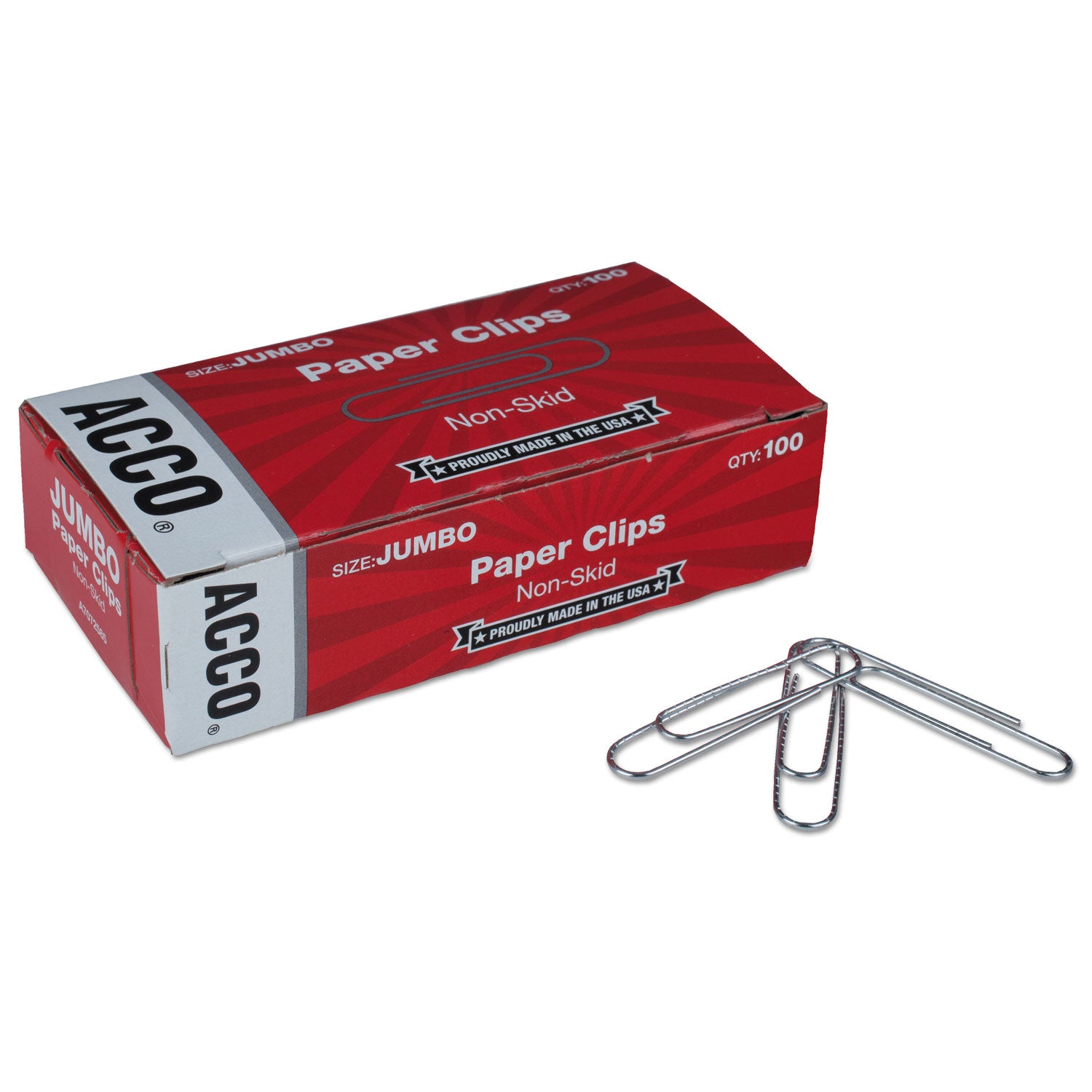 Paper Clips, Jumbo, Nonskid, Silver, 100 Clips/Box, 10 Boxes/Pack - 