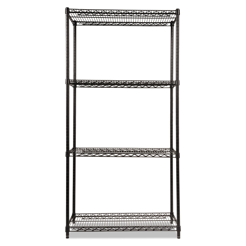 NSF Certified Industrial Four-Shelf Wire Shelving Kit, 36w x 18d x 72h, Black