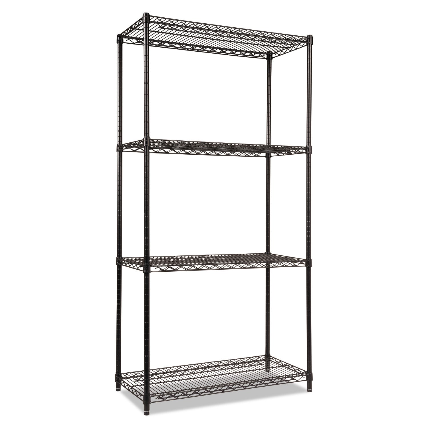 NSF Certified Industrial Four-Shelf Wire Shelving Kit, 36w x 18d x 72h, Black - 