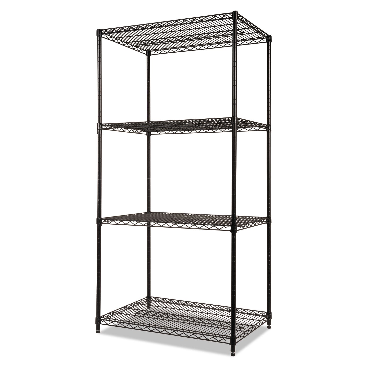 NSF Certified Industrial Four-Shelf Wire Shelving Kit, 36w x 24d x 72h, Black - 