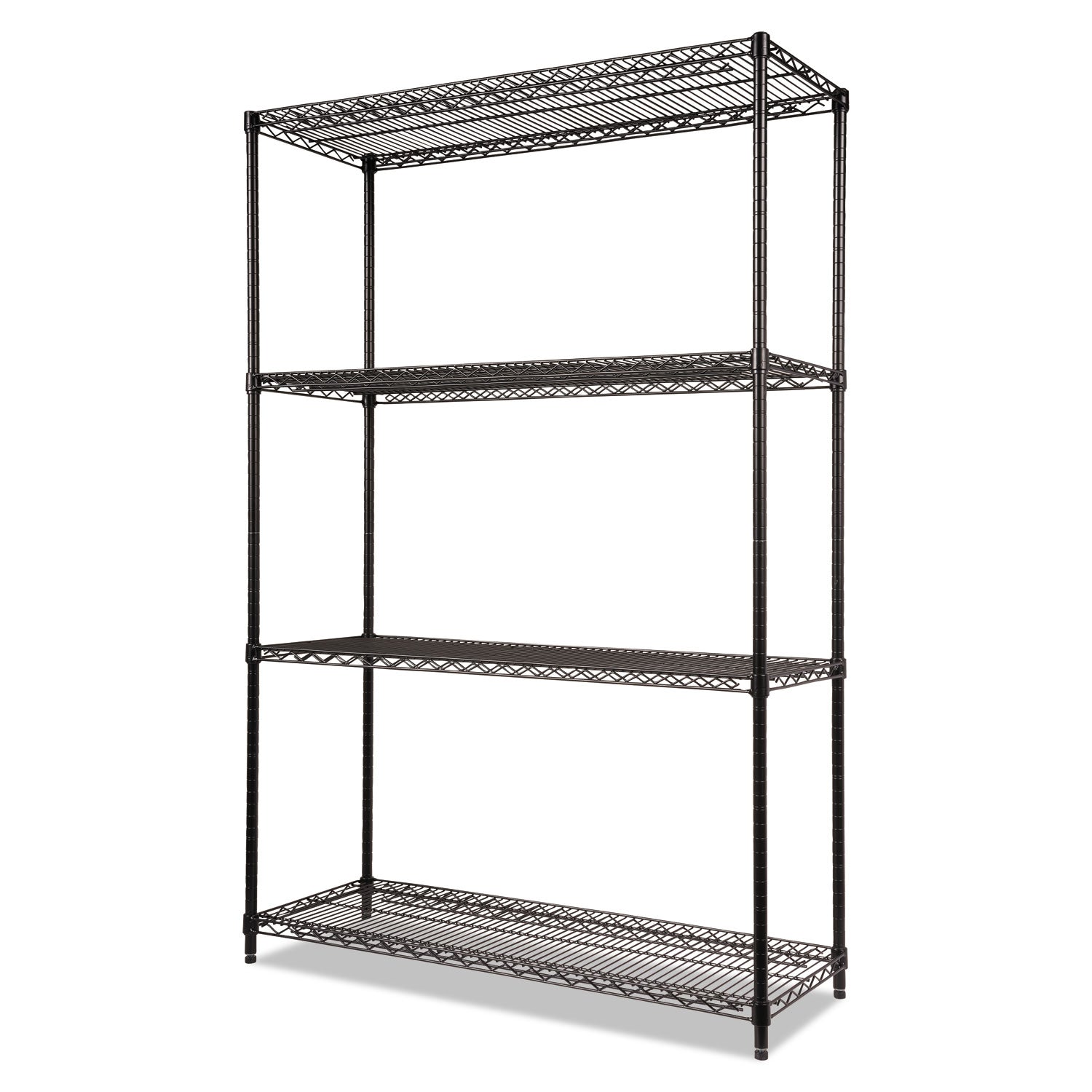 NSF Certified Industrial Four-Shelf Wire Shelving Kit, 48w x 18d x 72h, Black - 