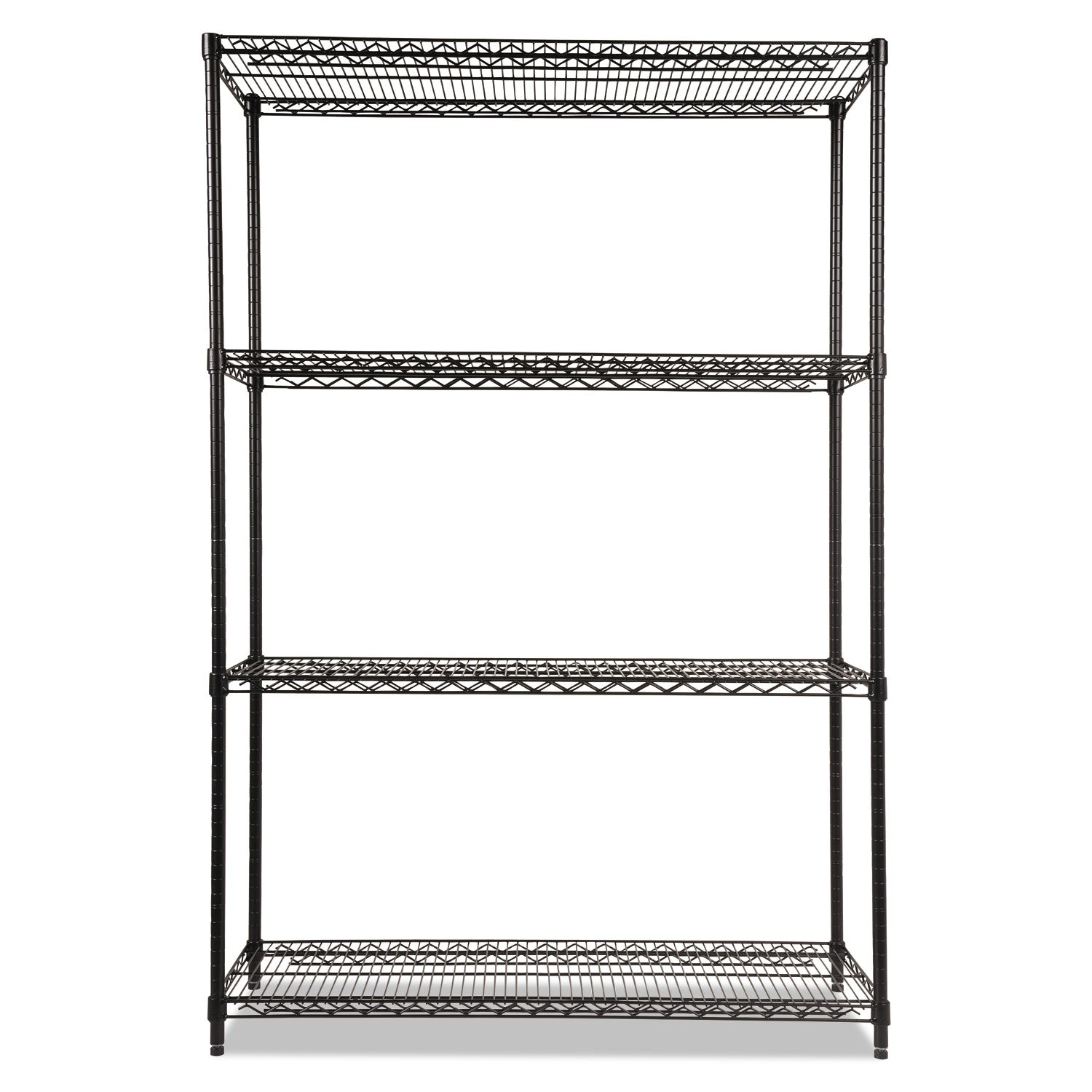 NSF Certified Industrial Four-Shelf Wire Shelving Kit, 48w x 18d x 72h, Black - 