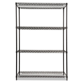 NSF Certified Industrial Four-Shelf Wire Shelving Kit, 48w x 18d x 72h, Black