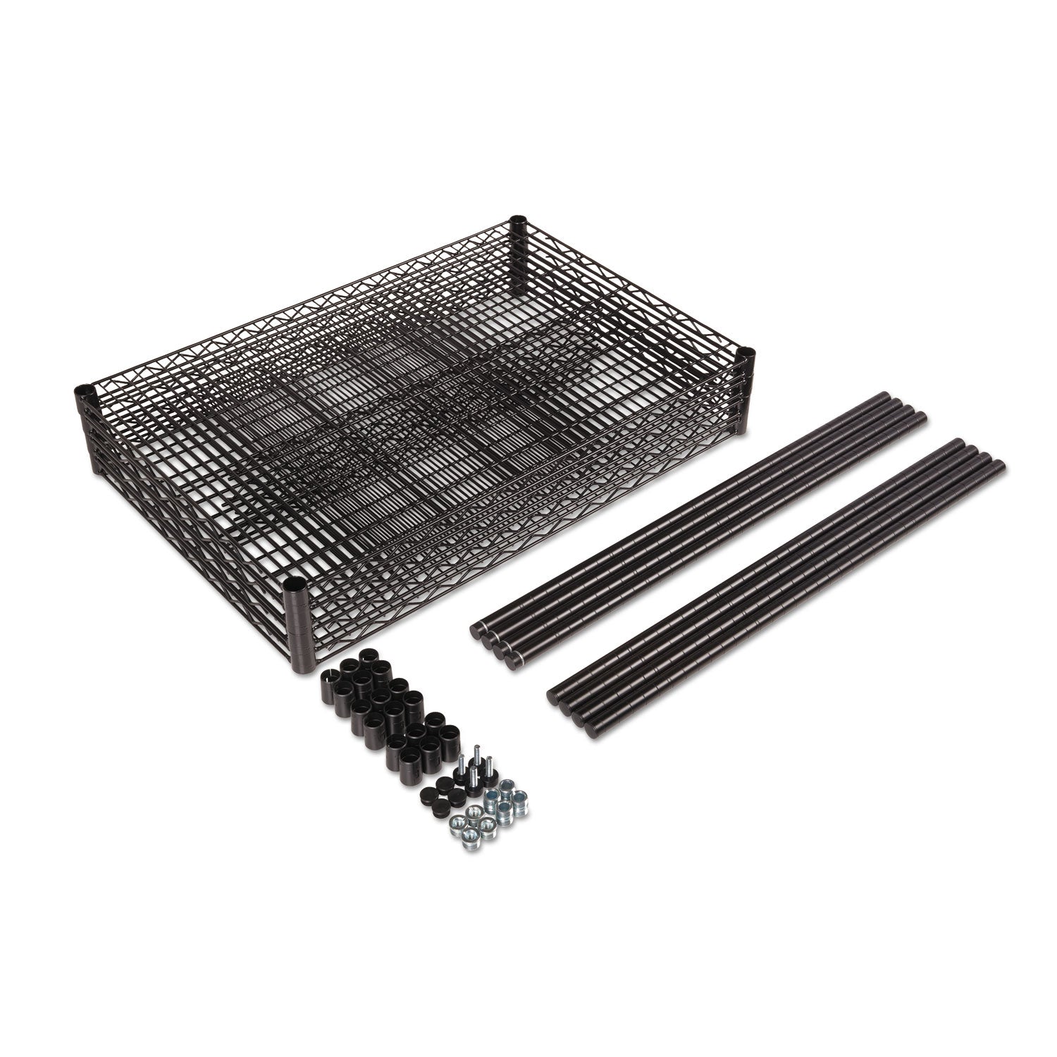 NSF Certified Industrial Four-Shelf Wire Shelving Kit, 48w x 24d x 72h, Black - 