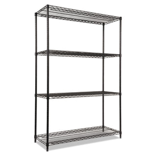 NSF Certified Industrial Four-Shelf Wire Shelving Kit, 48w x 18d x 72h, Black