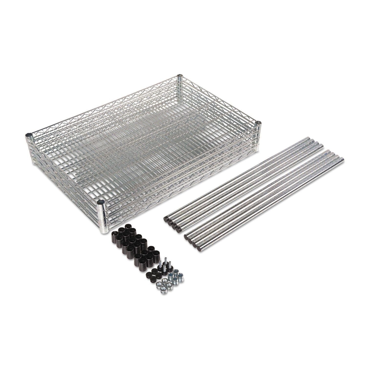 NSF Certified Industrial Four-Shelf Wire Shelving Kit, 36w x 18d x 72h, Silver - 