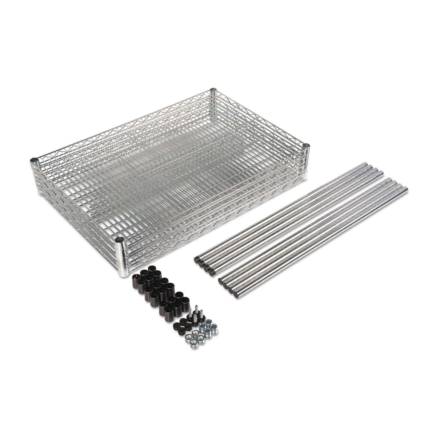 NSF Certified Industrial Four-Shelf Wire Shelving Kit, 48w x 24d x 72h, Silver - 