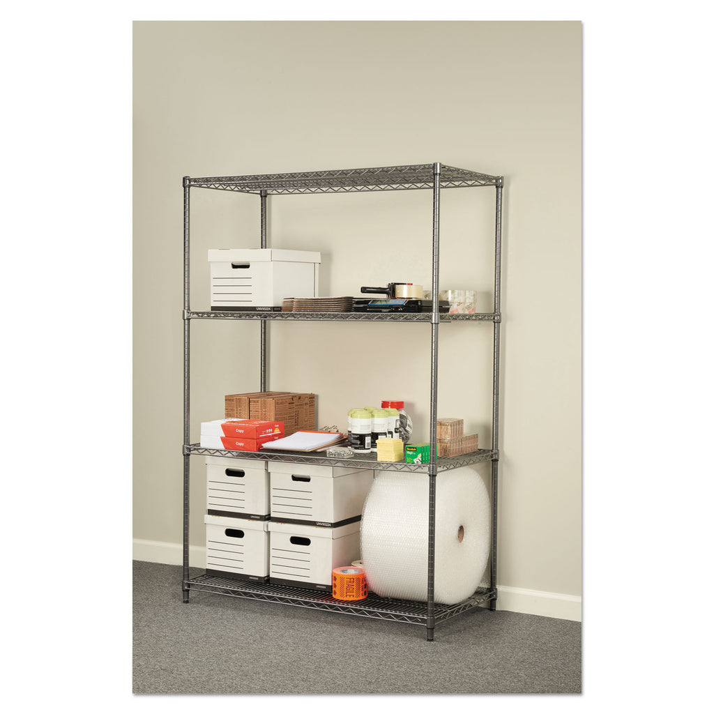 Wire Shelving Starter Kit, Four-Shelf, 48w x 24d x 72h, Black Anthracite