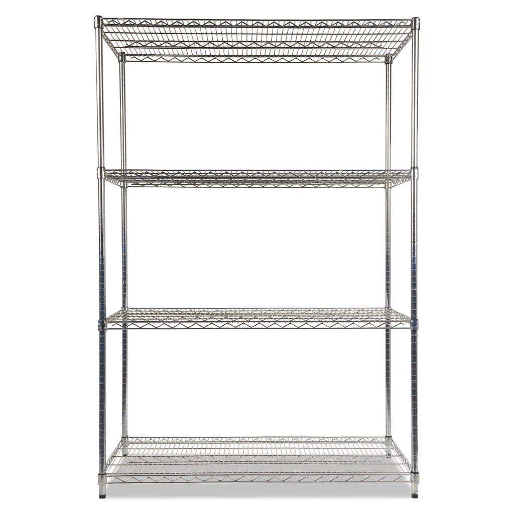 NSF Certified Industrial Four-Shelf Wire Shelving Kit, 48w x 24d x 72h, Silver - 