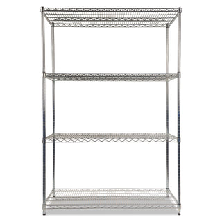 NSF Certified Industrial Four-Shelf Wire Shelving Kit, 48w x 24d x 72h, Silver - 