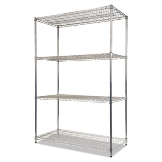 NSF Certified Industrial Four-Shelf Wire Shelving Kit, 48w x 24d x 72h, Silver - 