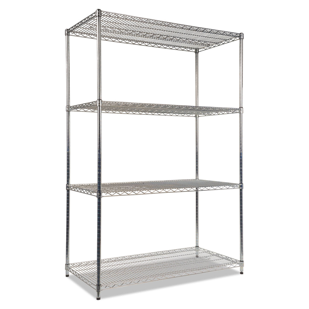 NSF Certified Industrial Four-Shelf Wire Shelving Kit, 48w x 24d x 72h, Silver - 