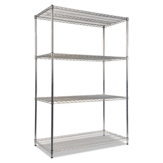 NSF Certified Industrial Four-Shelf Wire Shelving Kit, 48w x 24d x 72h, Silver - 