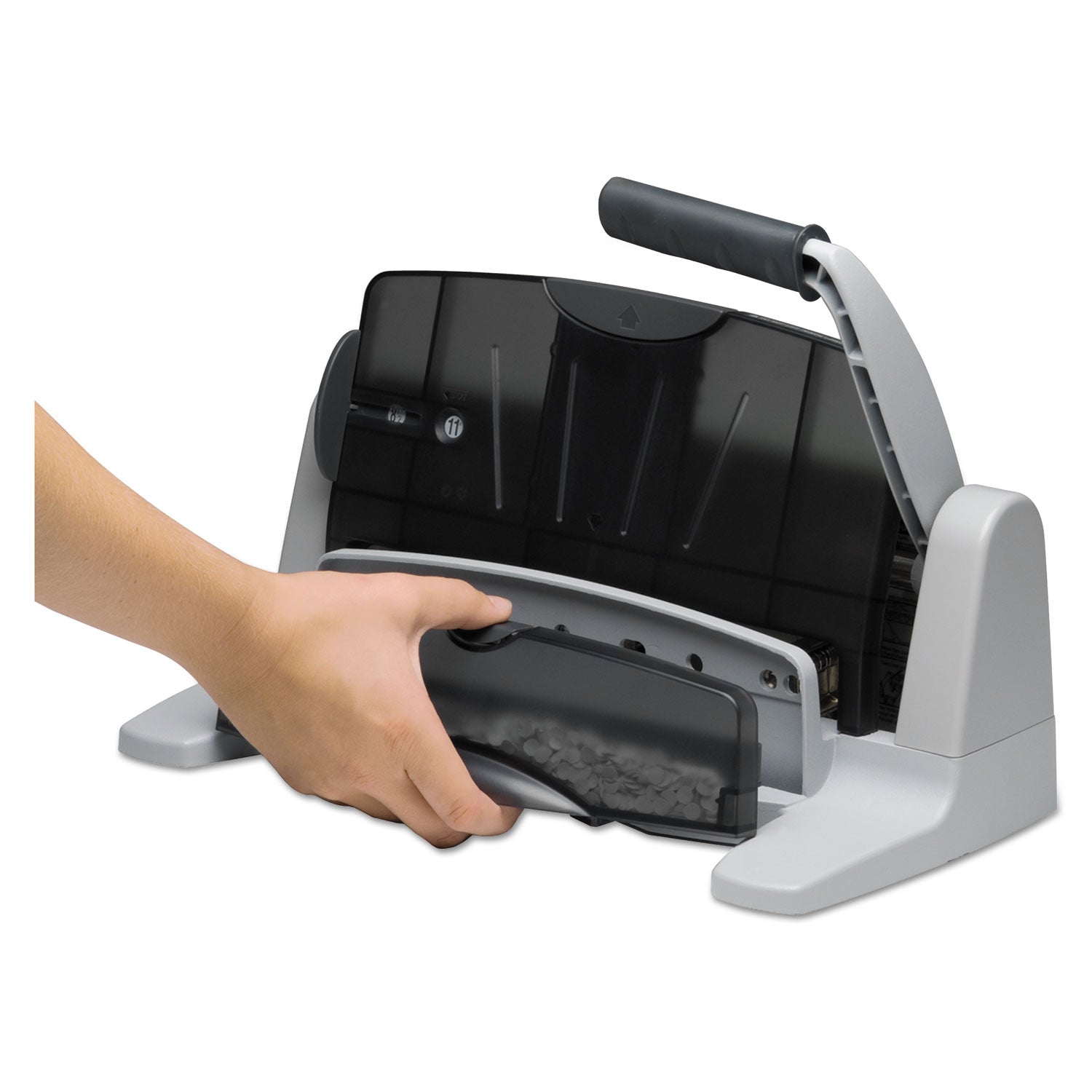 40-Sheet LightTouch Heavy-Duty Two- to Seven-Hole Punch, 9/32" Holes, Black/Gray - 4