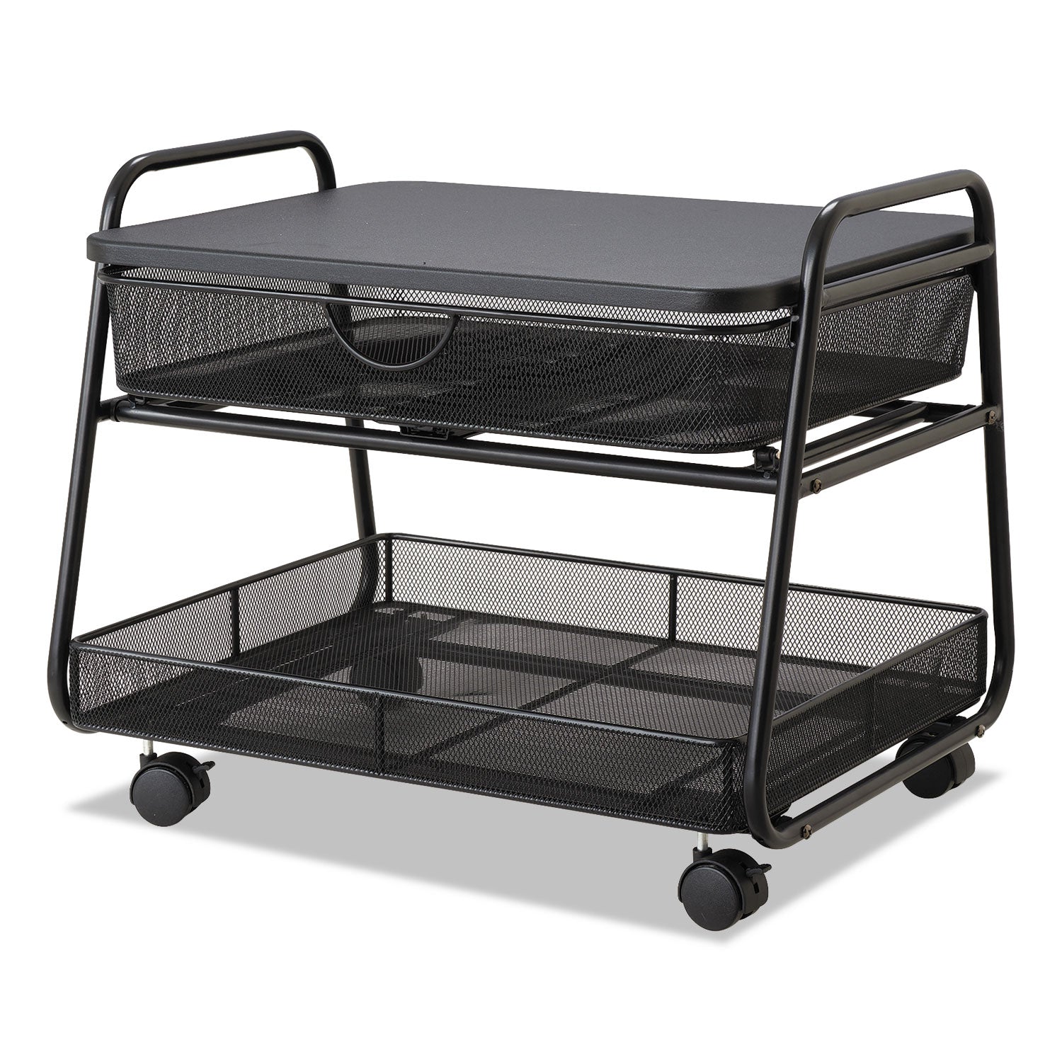 onyx-under-desk-machine-stand-metal-1-shelf-1-drawer-1-bin-100-lb-capacity-21-x-16-x-175-black_saf5208bl - 1