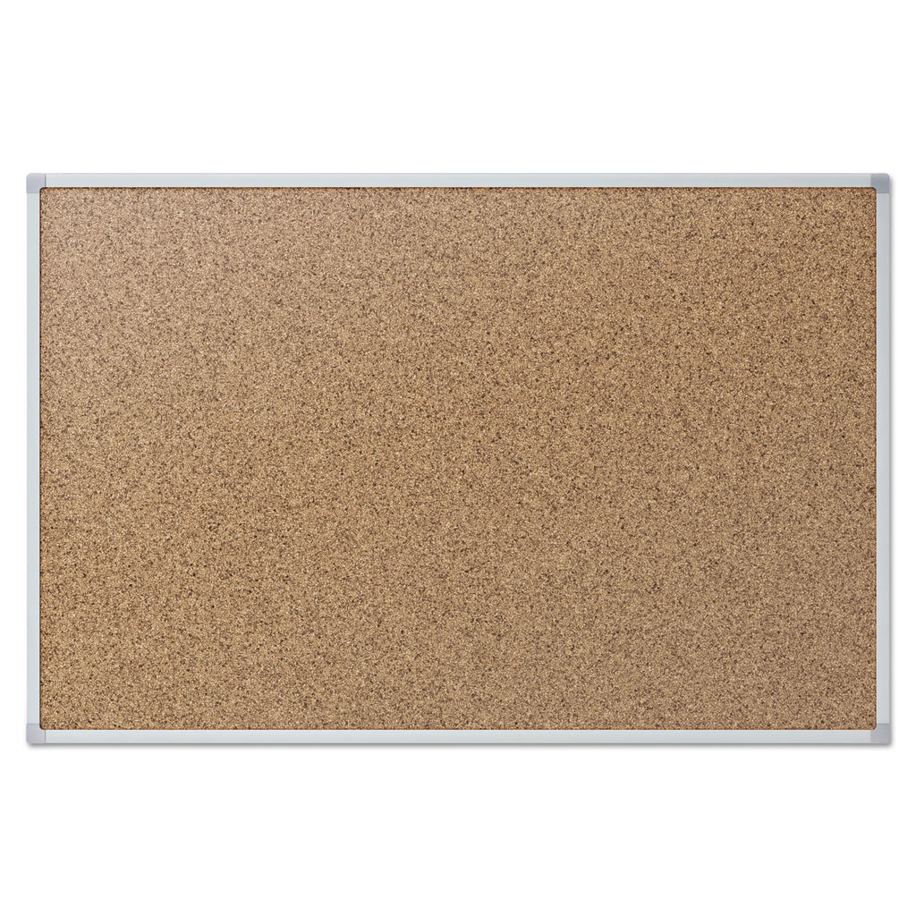 Cork Bulletin Board, 36 x 24, Tan Surface, Silver Aluminum Frame - 