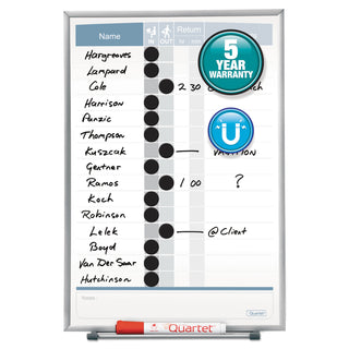 Quartet Matrix 15-employee In/Out Board - 16" Height x 11" Width - White Natural Cork Surface - Magnetic, Durable - Silver Frame - 1 Each - 1