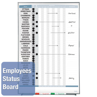 Matrix Employee In/Out Board, Up to 36 Employees, 34 x 23, White Surface, Silver Aluminum Frame - 