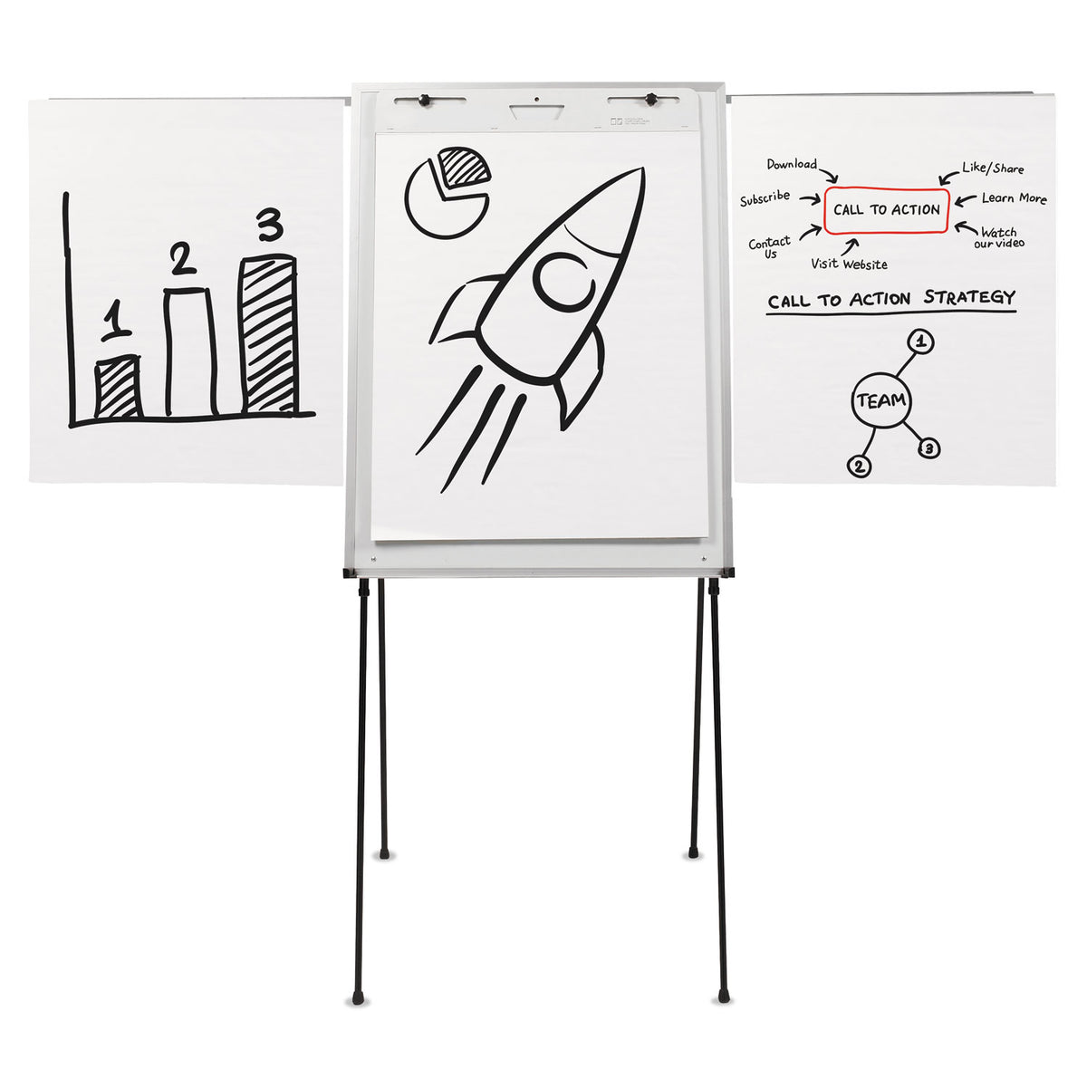 Dry Erase Steel Easel, 29 x 40, Melamine White Surface, Aluminum Frame