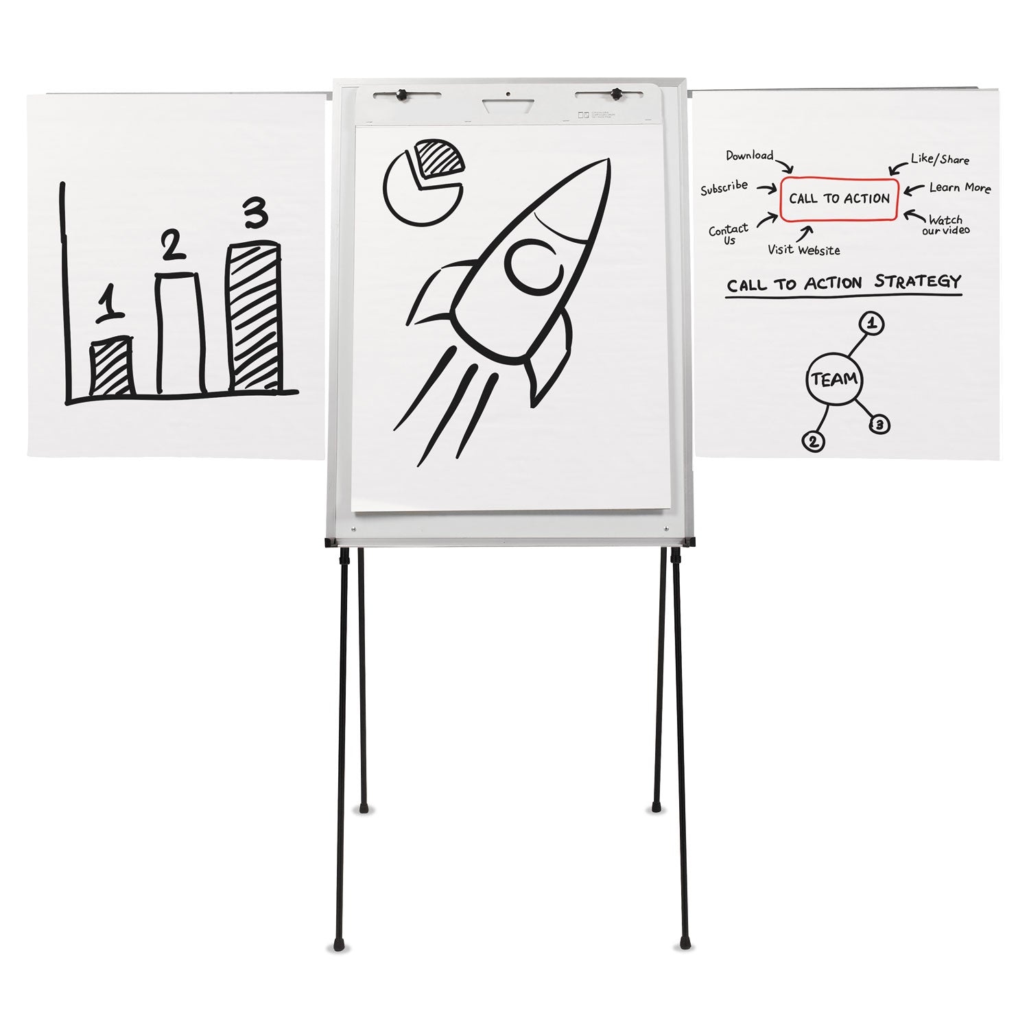 Dry Erase Steel Easel, 29 x 40, Melamine White Surface, Aluminum Frame
