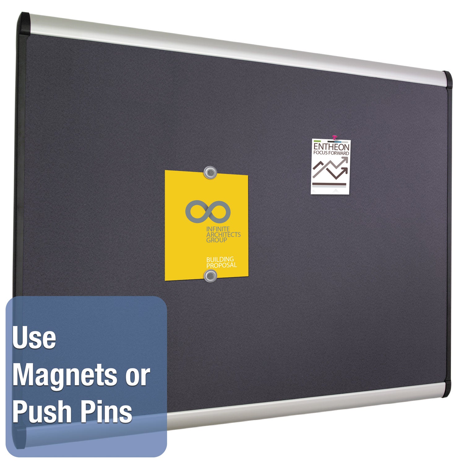 Prestige Plus Magnetic Fabric Bulletin Boards, 48 x 36, Gray Surface, Silver Aluminum Frame - 