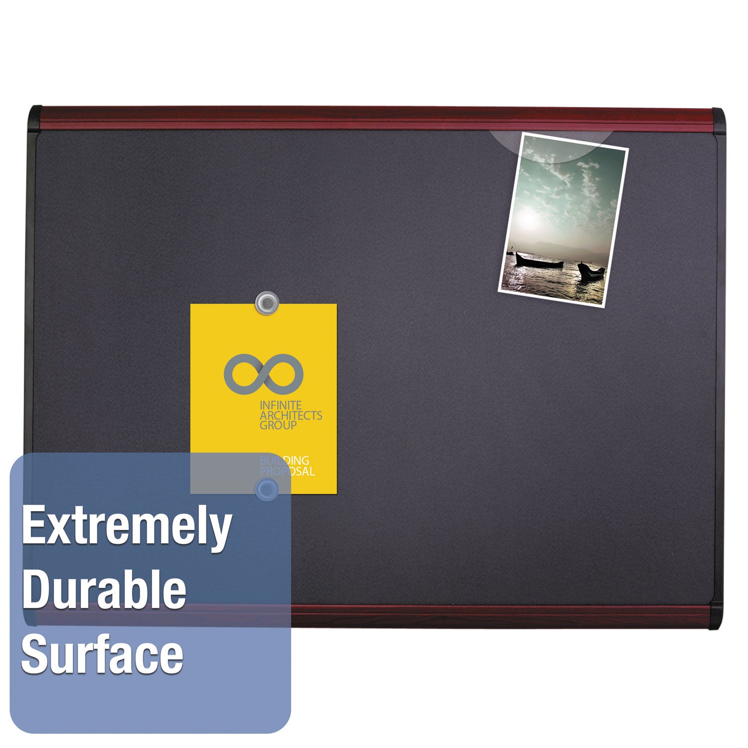 Prestige Plus Magnetic Fabric Bulletin Boards, 48 x 36, Gray Surface, Mahogany Fiberboard/Plastic Frame - 