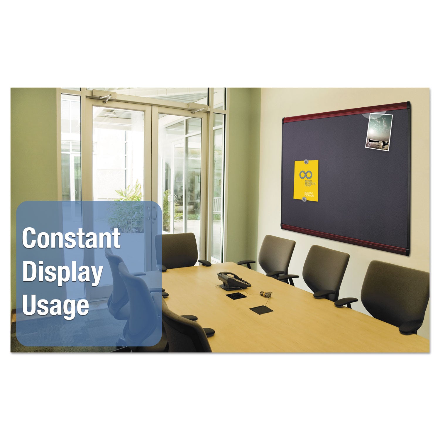 Prestige Plus Magnetic Fabric Bulletin Boards, 48 x 36, Gray Surface, Mahogany Fiberboard/Plastic Frame - 