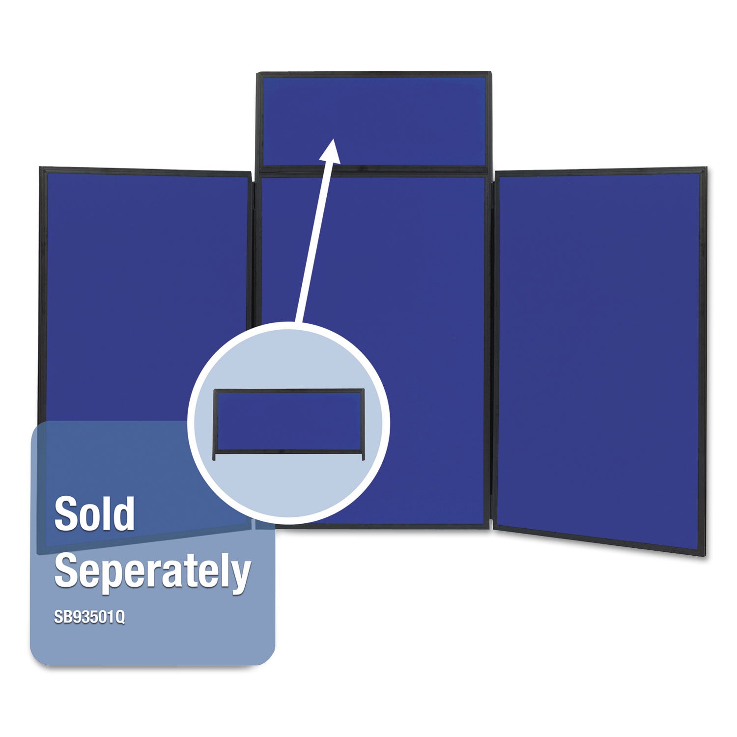 Show-It! Display System, Three-Panel Display, 72 x 36, Blue/Gray Surface, Black PVC Frame
