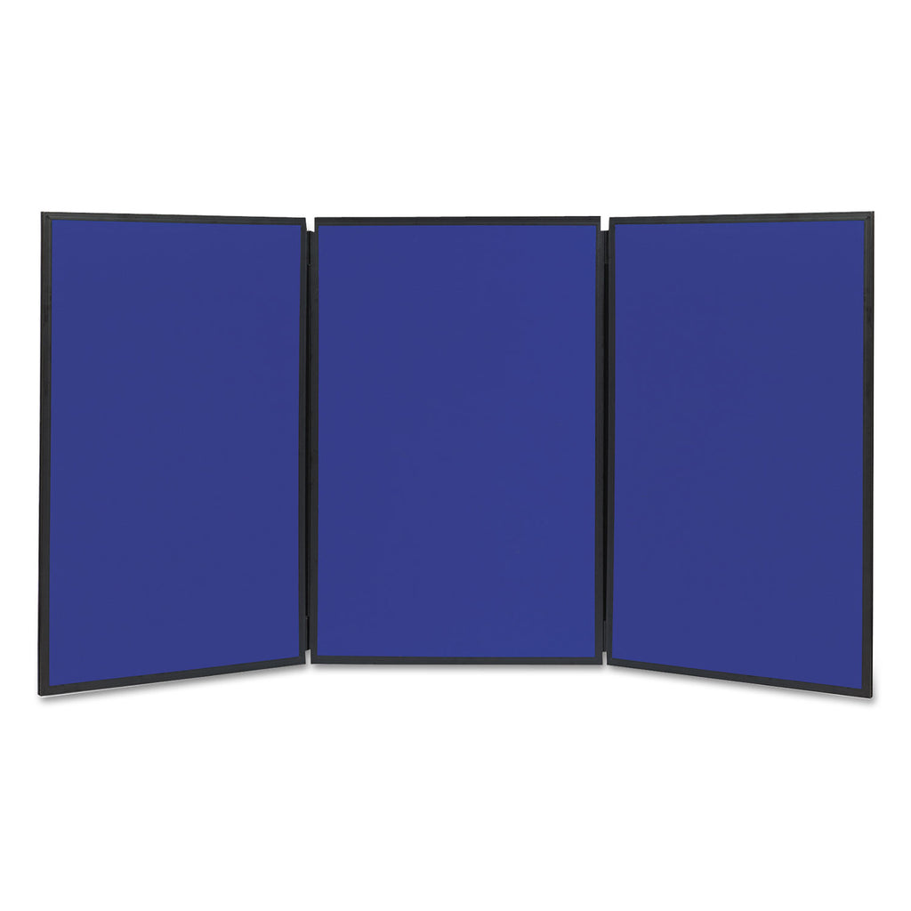 Show-It! Display System, Three-Panel Display, 72 x 36, Blue/Gray Surface, Black PVC Frame