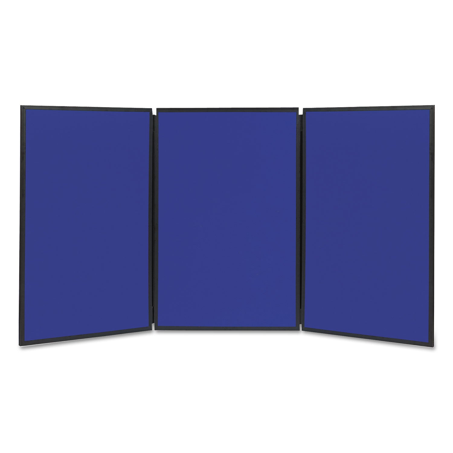 Show-It! Display System, Three-Panel Display, 72 x 36, Blue/Gray Surface, Black PVC Frame