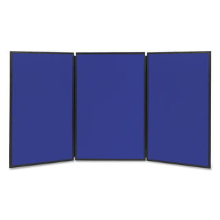 Show-It! Display System, Three-Panel Display, 72 x 36, Blue/Gray Surface, Black PVC Frame