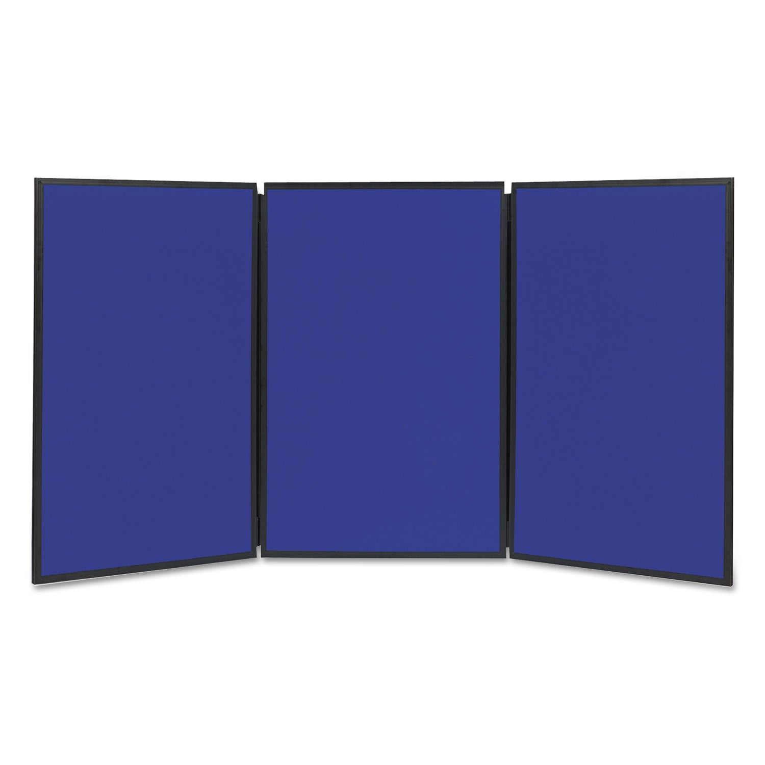 Show-It! Display System, Three-Panel Display, 72 x 36, Blue/Gray Surface, Black PVC Frame - 