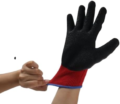 300 Pairs Large Red Safety Gloves for Men/Women, Non Slip Black Latex Palm Work Gloves, Heavy Duty Cotton Garden Yard Gloves