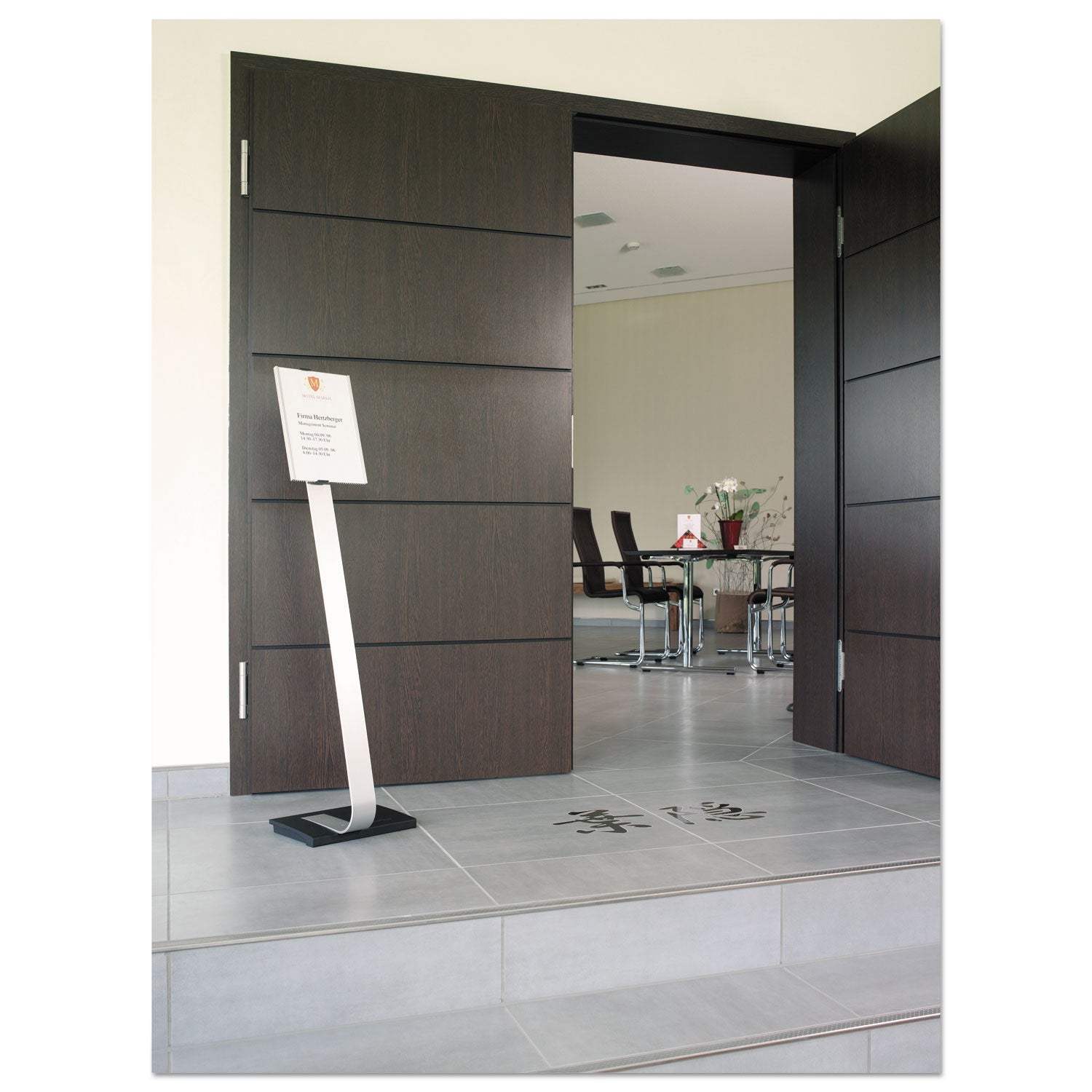 Info Sign Duo Floor Stand, Letter-Size Inserts, 15 x 46.5, Clear - 