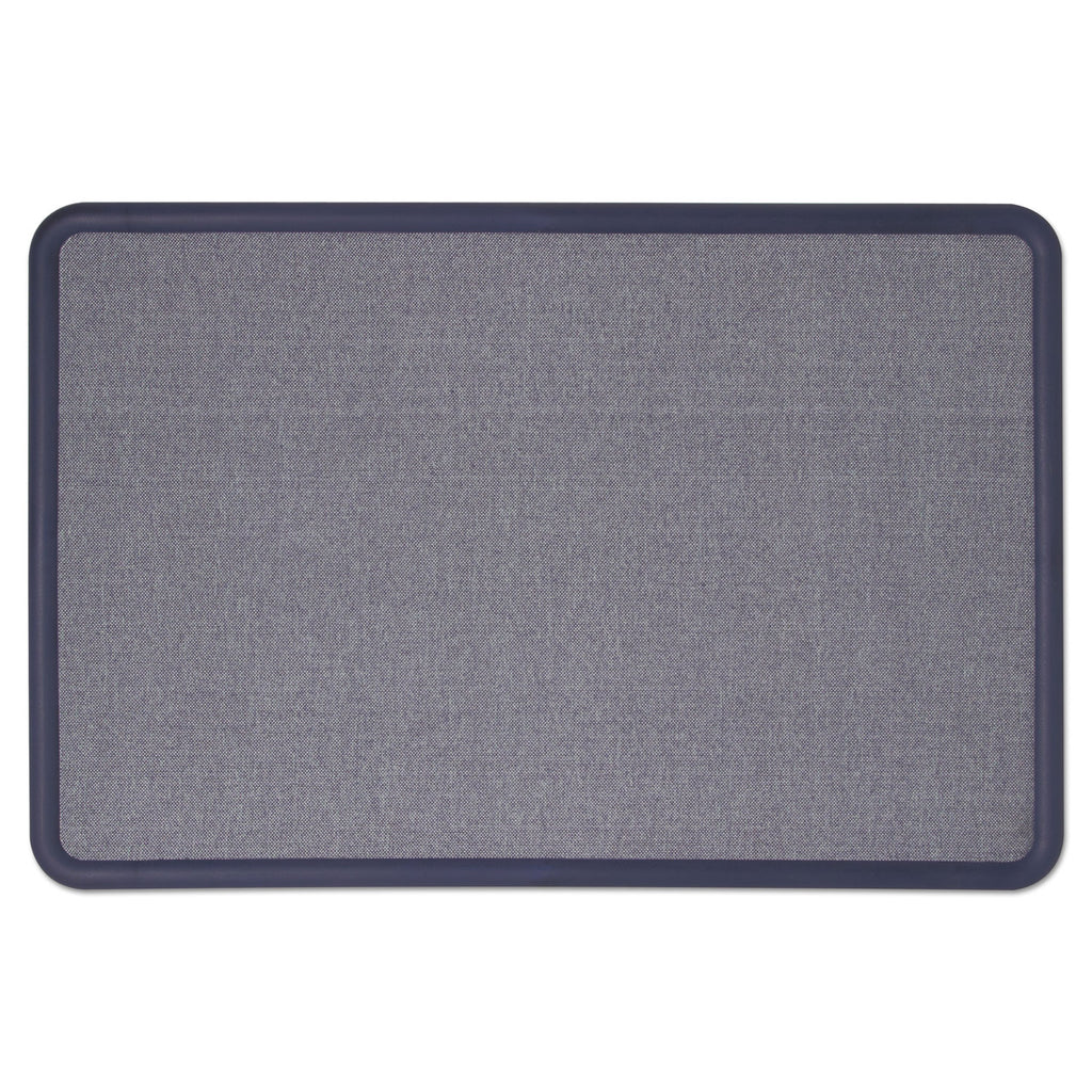 Contour Fabric Bulletin Board, 48 x 36, Light Blue Surface, Navy Blue Plastic Frame - 