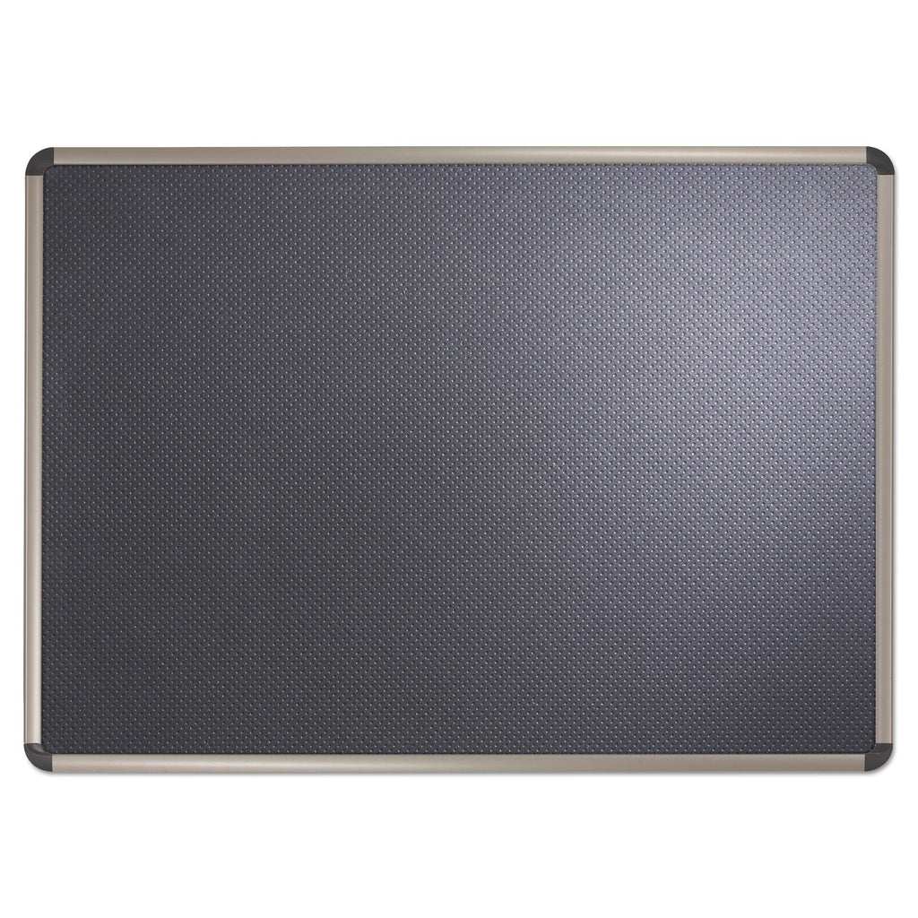 Prestige Euro-Style Embossed Foam Bulletin Board, 48 x 34.44, Black Surface, Euro Titanium Aluminum Frame - 