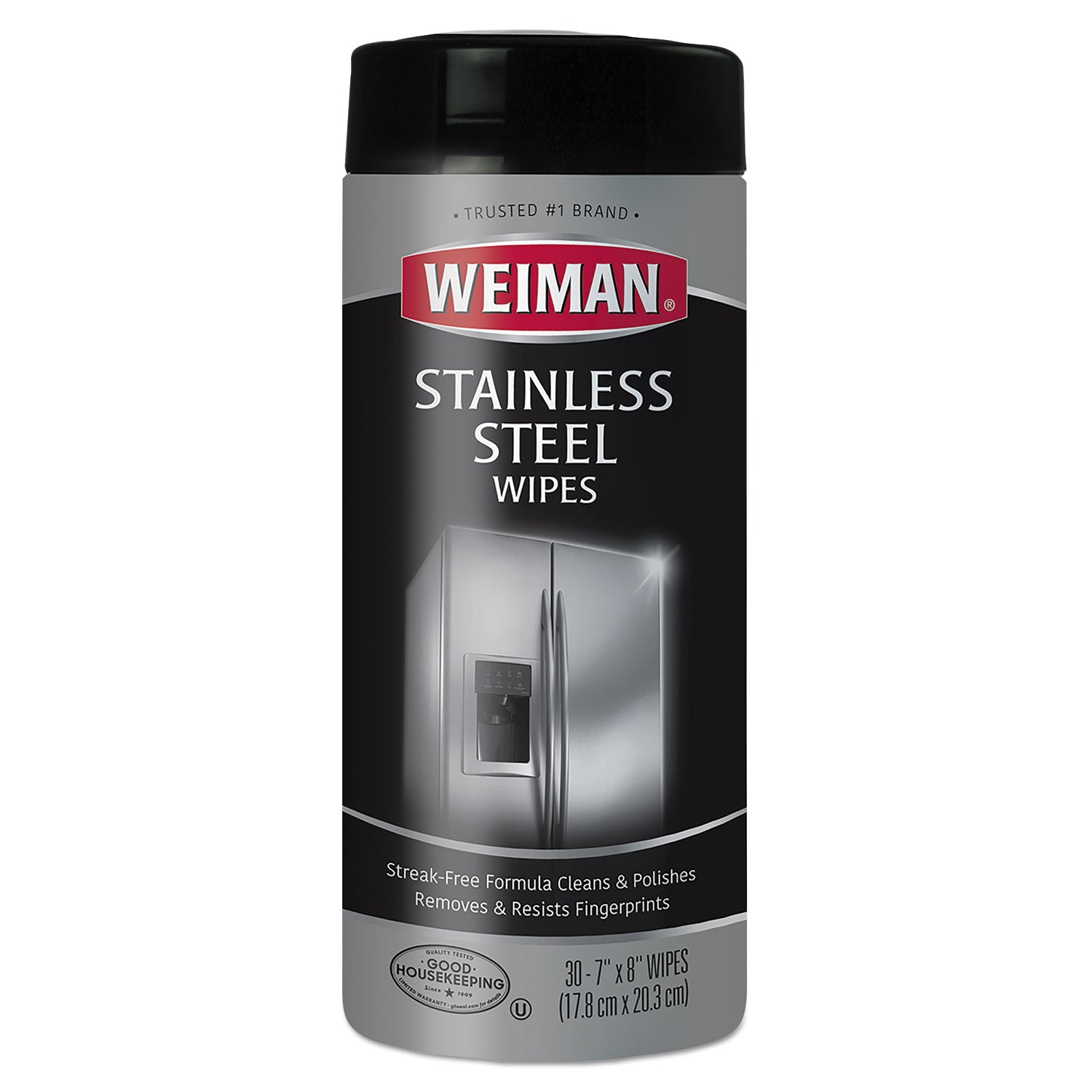 Stainless Steel Wipes, 1-Ply, 7 x 8, White, 30/Canister - 