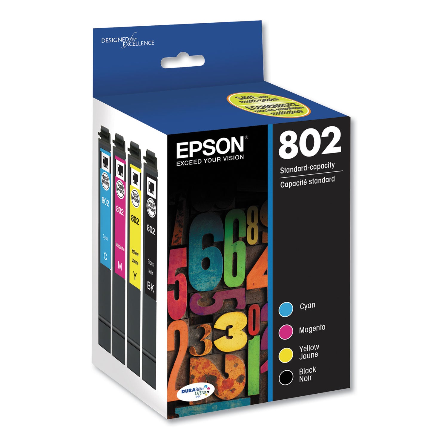 T802120-BCS (802) DURABrite Ultra Ink, 650/900 Page-Yield, Black/Cyan/Magenta/Yellow